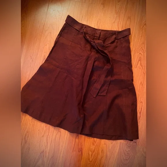VTG Y2K 100% Linen Crop Pants Extra Wide Leg Gaucho Culottes Brown Belted Moda 4 - Picture 2 of 7